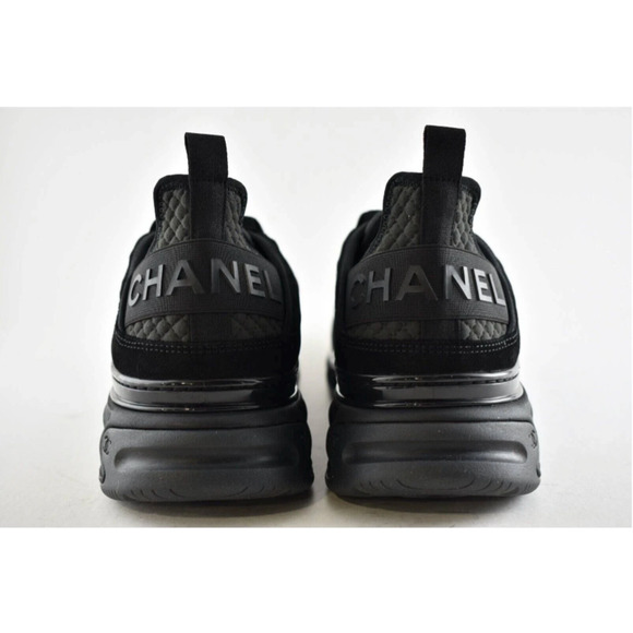 Chanel 21K Mens Black Grey CC Logo Lace Up Tie Low Top Trainer Sneaker 44 11 - Picture 8 of 10